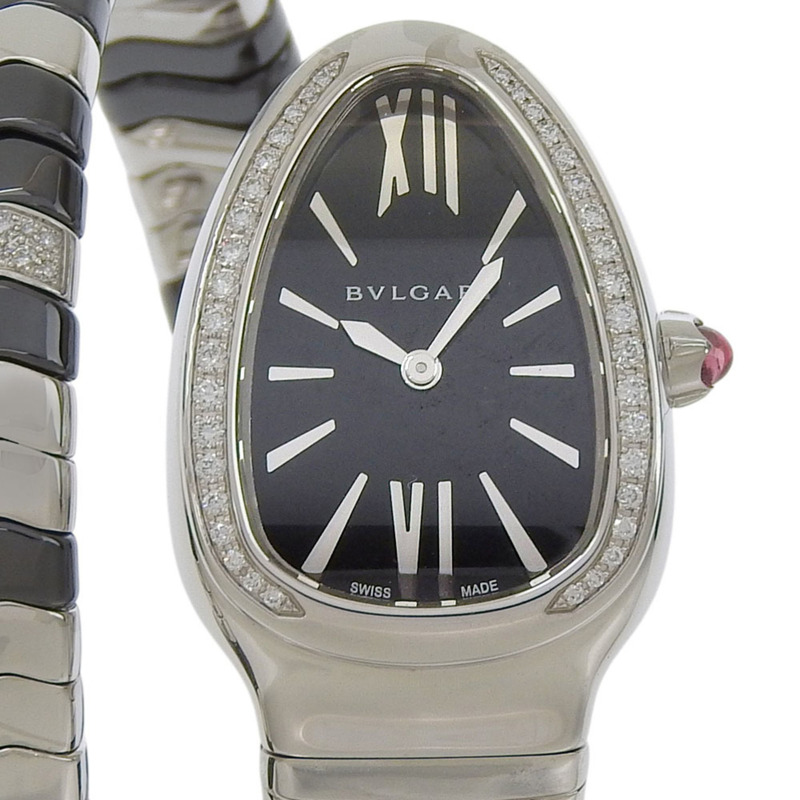 近全新寶格麗 (BVLGARI) Serpenti Tubogas 蛇形單螺旋腕錶 SP35S SP35BBSDBCSD1 鑽石-0