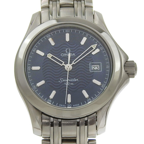 近全新歐米茄海馬系列120公尺日期顯示女士腕錶 2571 81 00 藍色錶盤 不鏽鋼石英錶 26毫米