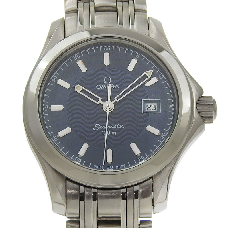 近全新歐米茄海馬系列120公尺日期顯示女士腕錶 2571 81 00 藍色錶盤 不鏽鋼石英錶 26毫米-0