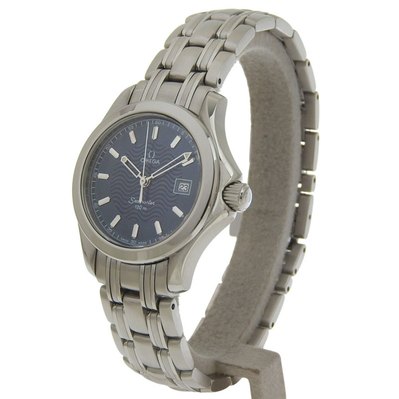 近全新歐米茄海馬系列120公尺日期顯示女士腕錶 2571 81 00 藍色錶盤 不鏽鋼石英錶 26毫米-1