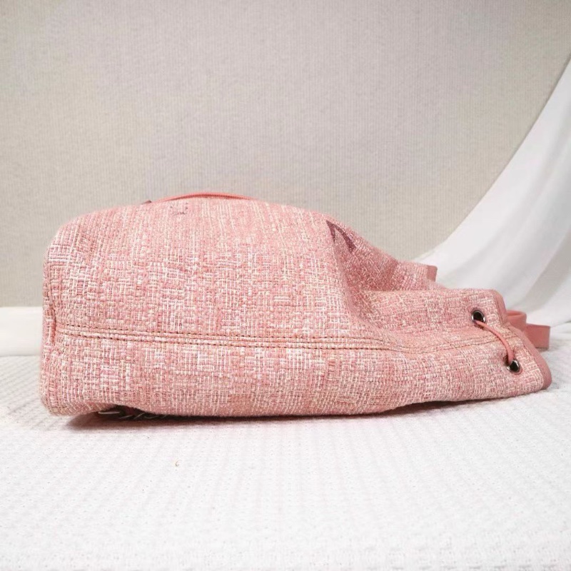 CHANEL 毛呢 沙灘系列 後背包西柚粉33*39*15 98新配件塵袋-2