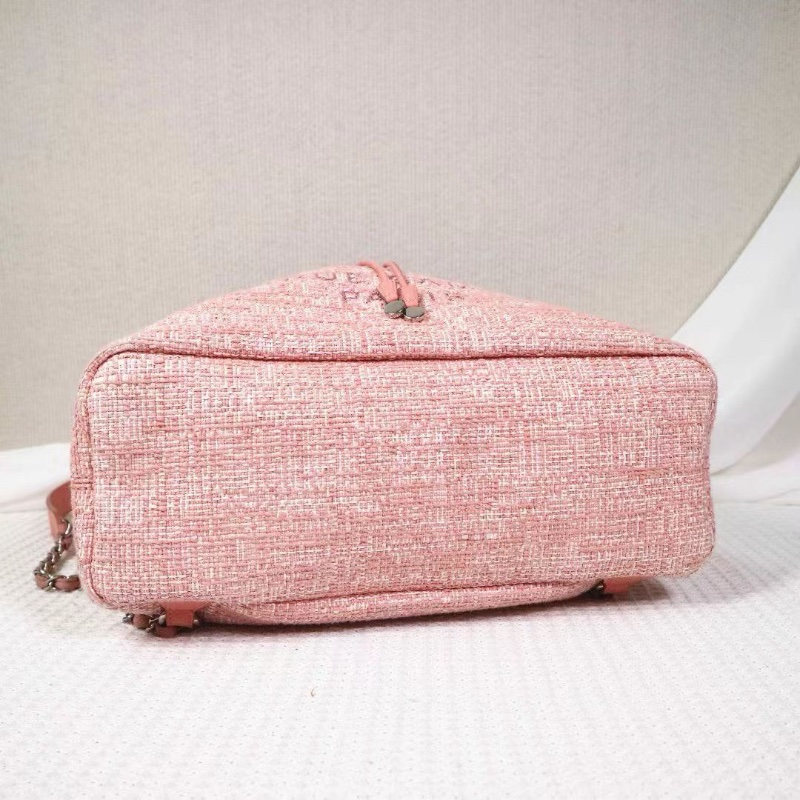 CHANEL 毛呢 沙灘系列 後背包西柚粉33*39*15 98新配件塵袋-3