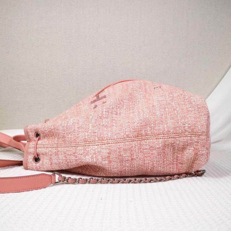 CHANEL 毛呢 沙灘系列 後背包西柚粉33*39*15 98新配件塵袋-4