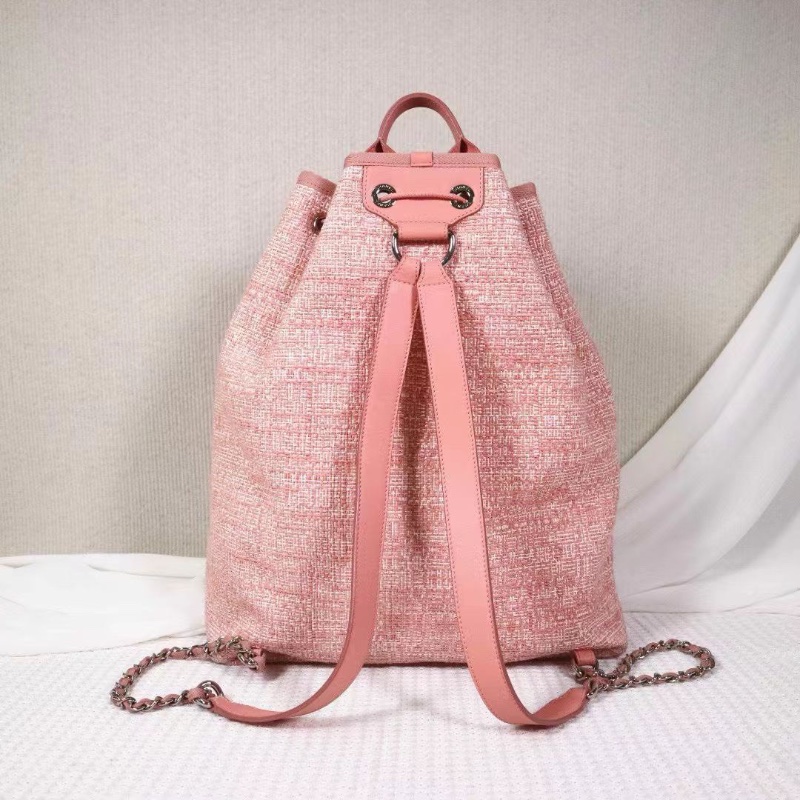 CHANEL 毛呢 沙灘系列 後背包西柚粉33*39*15 98新配件塵袋-6