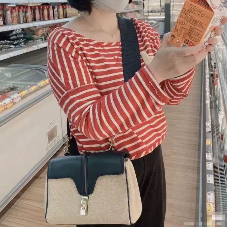 CELINE Soft16 原色帆布拼深海藍25X17X8 99新配件肩帶 紙卡 塵袋-0