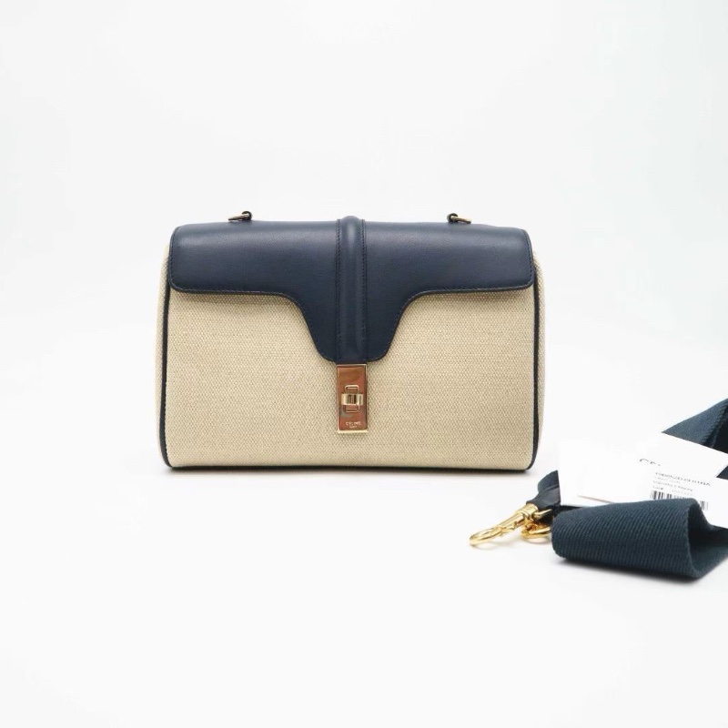 CELINE Soft16 原色帆布拼深海藍25X17X8 99新配件肩帶 紙卡 塵袋-2
