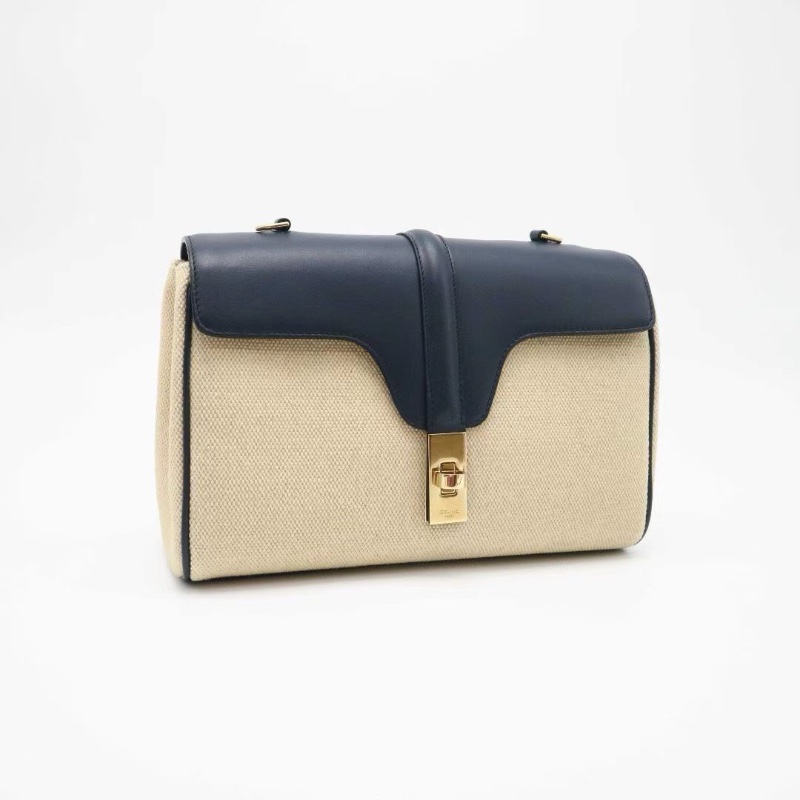 CELINE Soft16 原色帆布拼深海藍25X17X8 99新配件肩帶 紙卡 塵袋-6