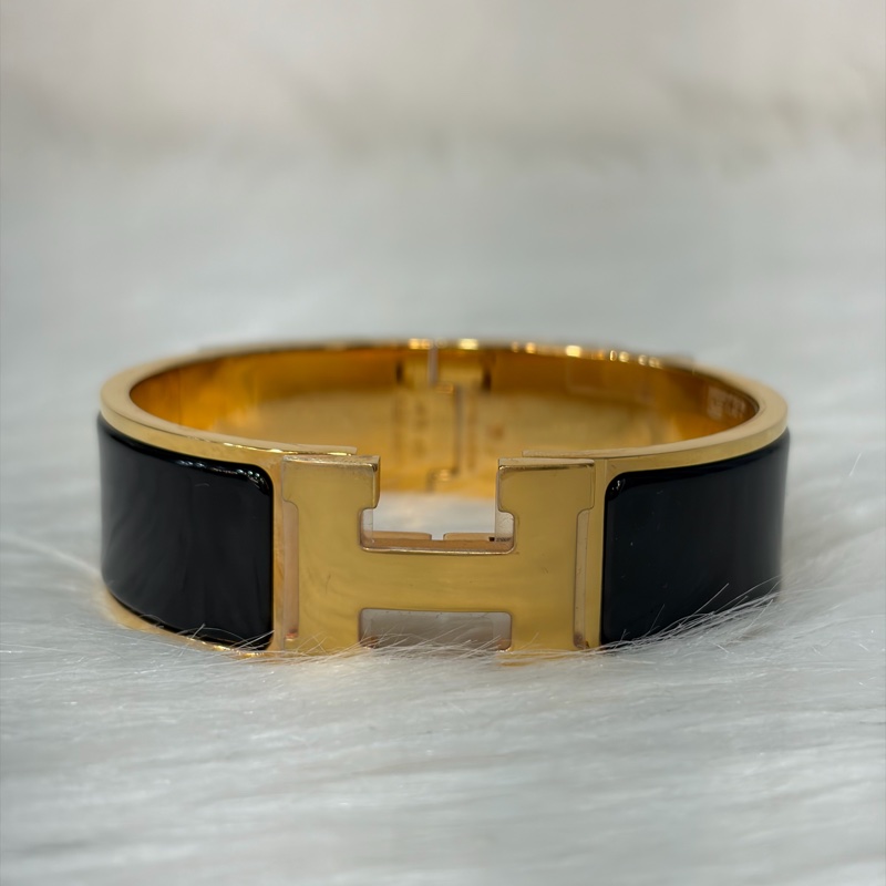 HERMES CLIC H LOGO GM 89黑色 黃金色 中版 琺瑯 手環 手鐲-0