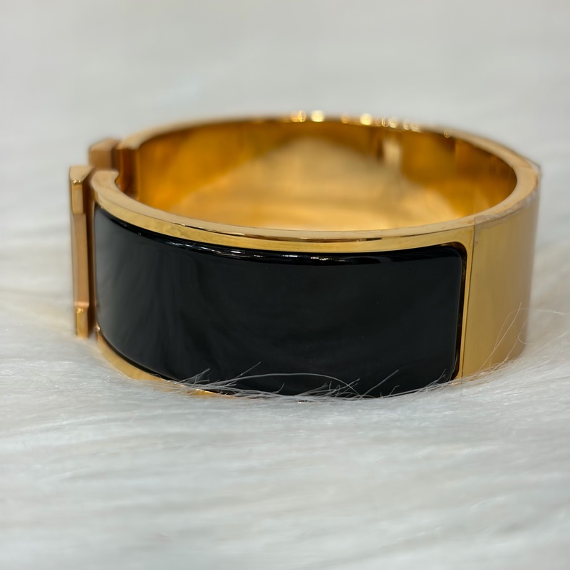 HERMES CLIC H LOGO GM 89黑色 黃金色 中版 琺瑯 手環 手鐲-3