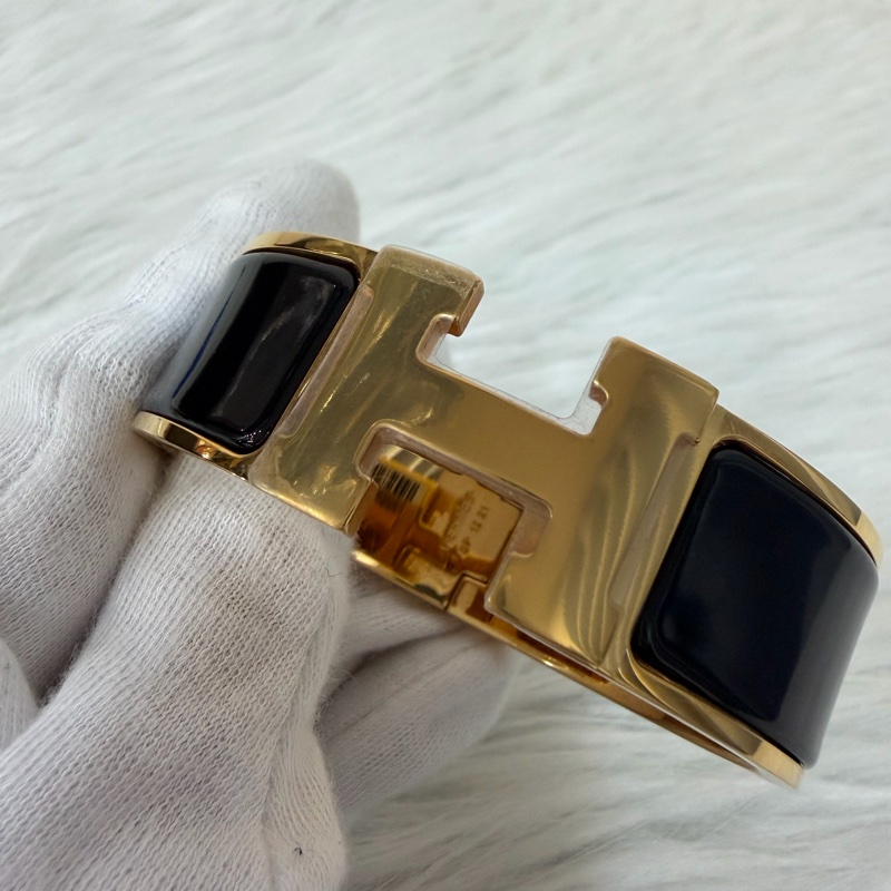 HERMES CLIC H LOGO GM 89黑色 黃金色 中版 琺瑯 手環 手鐲-4