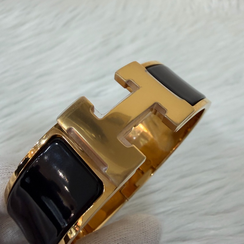 HERMES CLIC H LOGO GM 89黑色 黃金色 中版 琺瑯 手環 手鐲-5