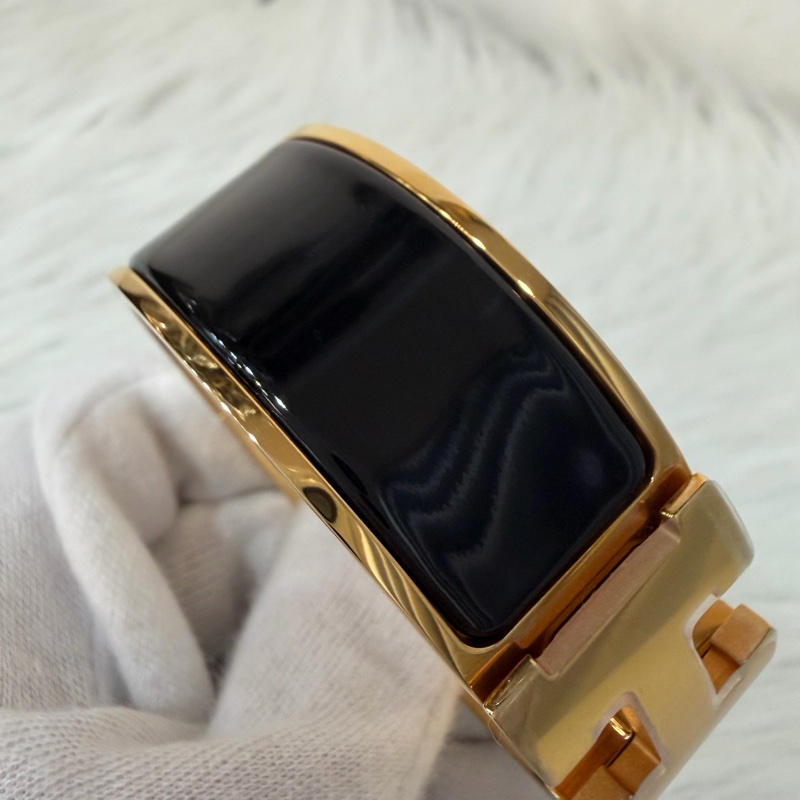 HERMES CLIC H LOGO GM 89黑色 黃金色 中版 琺瑯 手環 手鐲-6