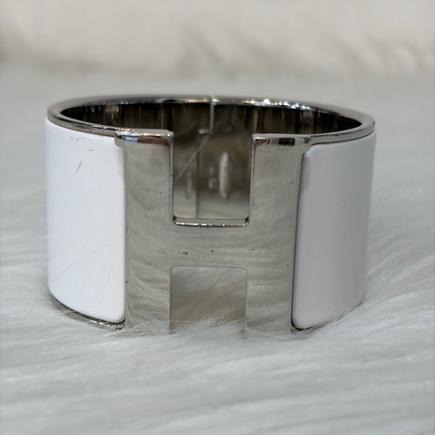 HERMES 銀色 白金色 白 琺瑯 POP H LOGO PM 寬版 手環 手鐲