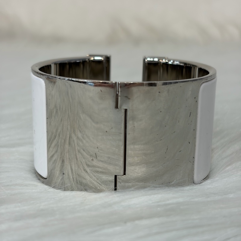 HERMES 銀色 白金色 白 琺瑯 POP H LOGO PM 寬版 手環 手鐲-1