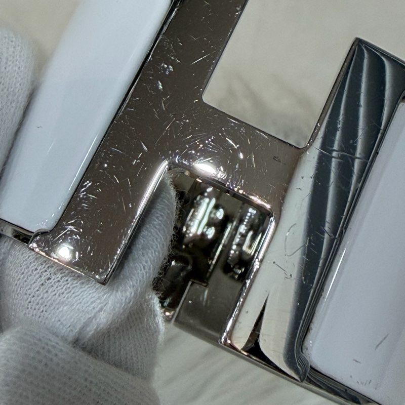 HERMES 銀色 白金色 白 琺瑯 POP H LOGO PM 寬版 手環 手鐲-4