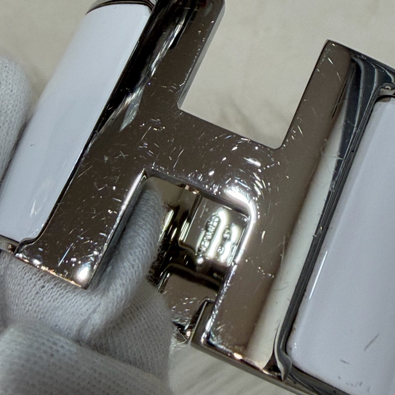 HERMES 銀色 白金色 白 琺瑯 POP H LOGO PM 寬版 手環 手鐲-6