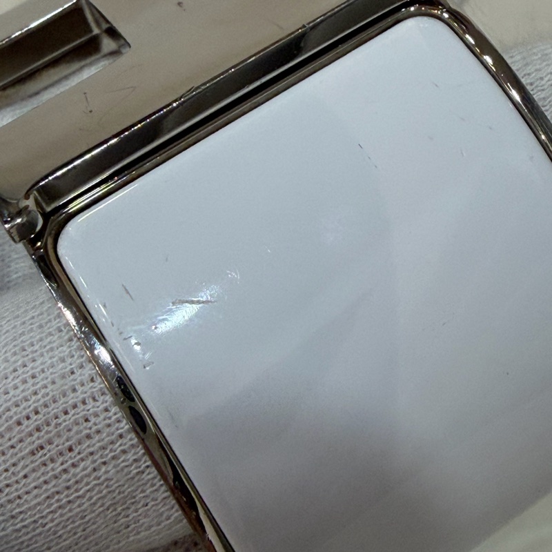 HERMES 銀色 白金色 白 琺瑯 POP H LOGO PM 寬版 手環 手鐲-7