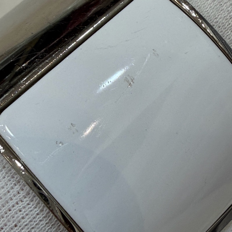 HERMES 銀色 白金色 白 琺瑯 POP H LOGO PM 寬版 手環 手鐲-10