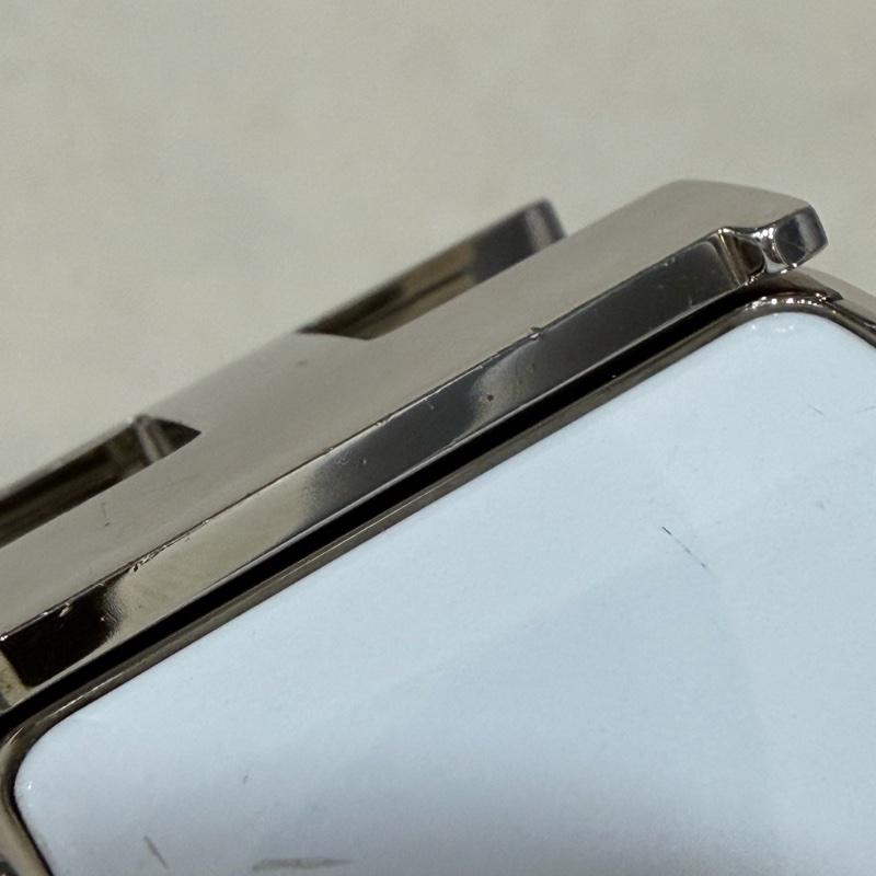 HERMES 銀色 白金色 白 琺瑯 POP H LOGO PM 寬版 手環 手鐲-12