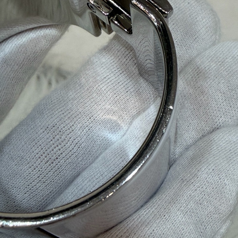 HERMES 銀色 白金色 白 琺瑯 POP H LOGO PM 寬版 手環 手鐲-15