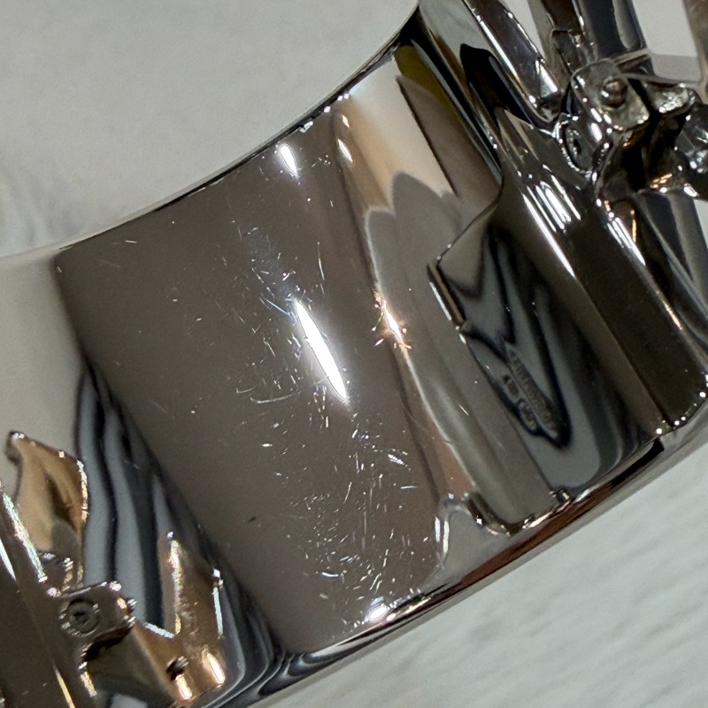 HERMES 銀色 白金色 白 琺瑯 POP H LOGO PM 寬版 手環 手鐲-18