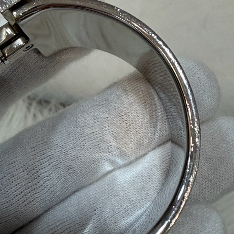 HERMES 銀色 白金色 白 琺瑯 POP H LOGO PM 寬版 手環 手鐲-19