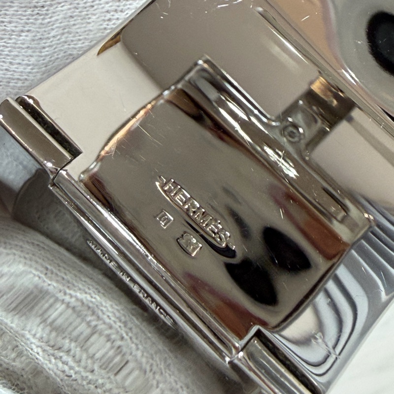 HERMES 銀色 白金色 白 琺瑯 POP H LOGO PM 寬版 手環 手鐲-24