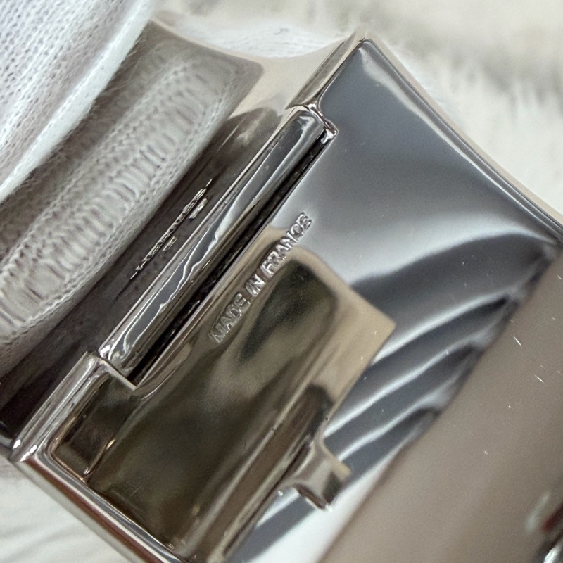 HERMES 銀色 白金色 白 琺瑯 POP H LOGO PM 寬版 手環 手鐲-25