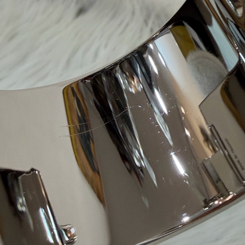 HERMES 銀色 白金色 白 琺瑯 POP H LOGO PM 寬版 手環 手鐲-26