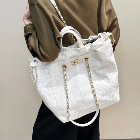 Chanel 超稀有牛皮 鰐魚壓紋 2way 白金 托特34*37*17.5cm 99新配件塵袋保卡