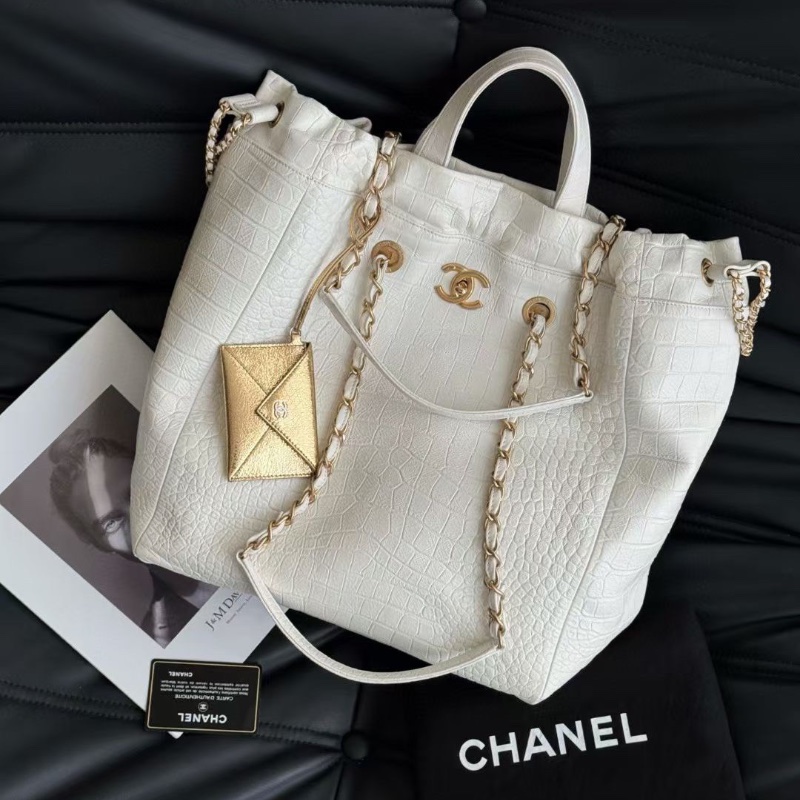 Chanel 超稀有牛皮 鰐魚壓紋 2way 白金 托特34*37*17.5cm 99新配件塵袋保卡-2
