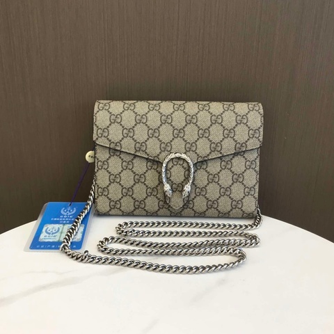 Gucci古馳酒神woc系列 經典老花配色 鏈條單肩斜挎包 內里自帶夾層 尺寸 20×3.5×13