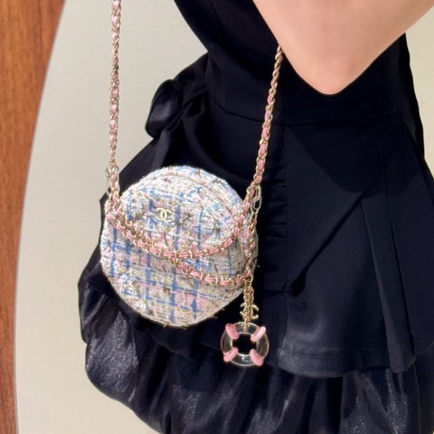 Chanel 毛呢 游泳圈 小圓餅12*5.5*12cm 99新配件塵袋保卡