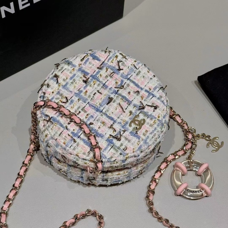 Chanel 毛呢 游泳圈 小圓餅12*5.5*12cm 99新配件塵袋保卡-4