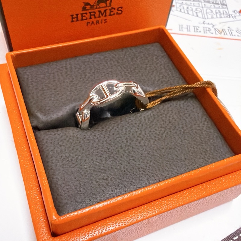 【HERMES愛馬仕】 Chaine d'Ancre Enchainee戒指 尺寸58 豬鼻子戒指 女戒 婚戒 男戒-0