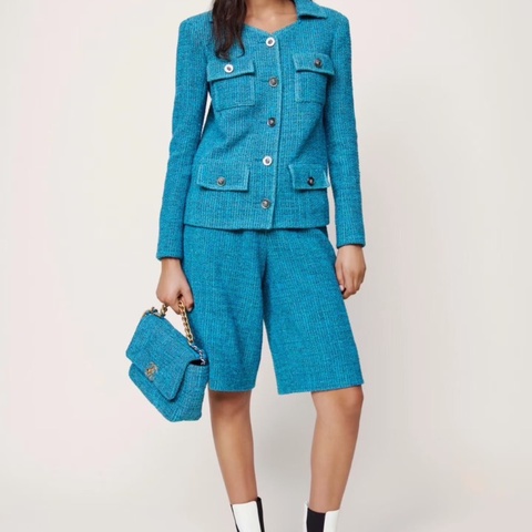 Chanel粗毛呢19bag小號鏈條包芯片款 藍色金扣 26*18*9 98新配件購證 塵袋 盒子 說明書