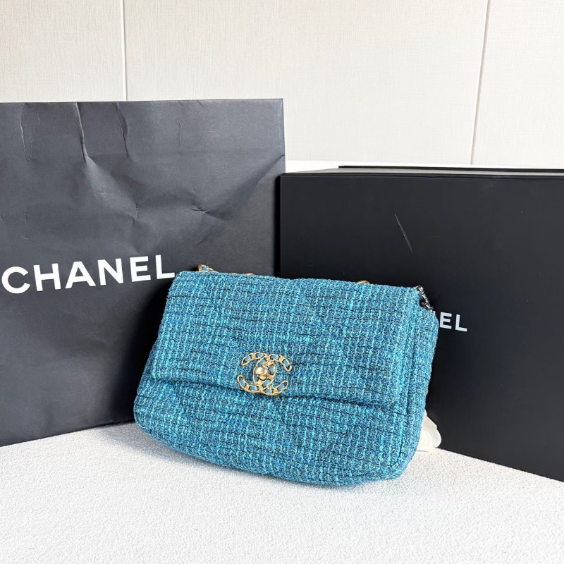 Chanel粗毛呢19bag小號鏈條包芯片款 藍色金扣 26*18*9 98新配件購證 塵袋 盒子 說明書-4