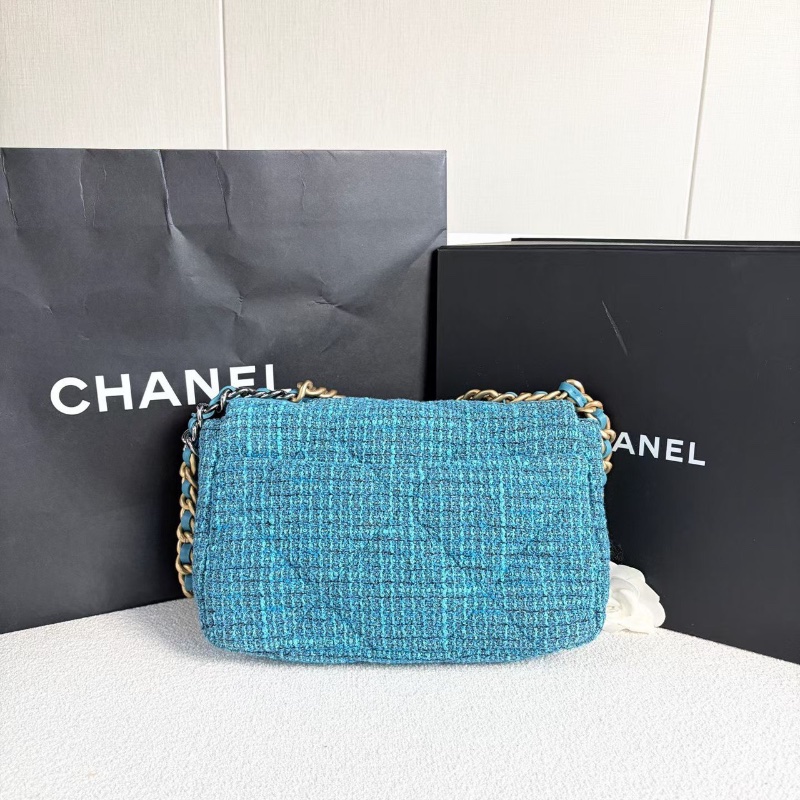 Chanel粗毛呢19bag小號鏈條包芯片款 藍色金扣 26*18*9 98新配件購證 塵袋 盒子 說明書-6