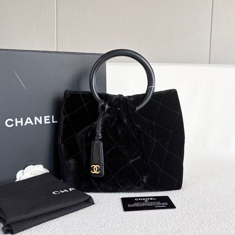 Chanel vintage絲絨手提包 黑色 金扣 絲絨22*20*9 98新配件塵袋 保卡-1