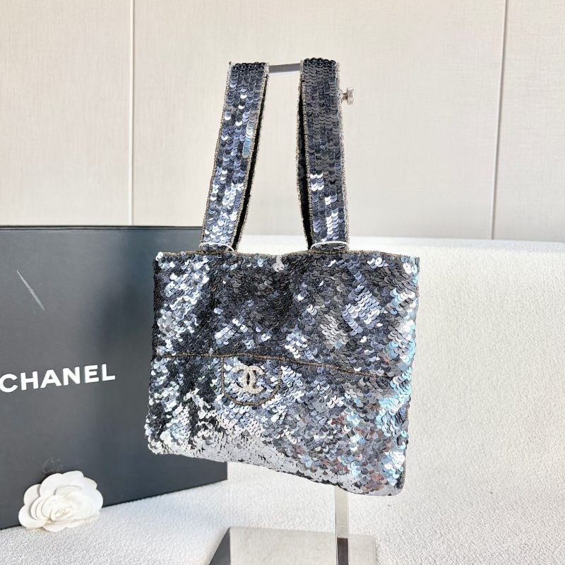 Chanel亮片背心手提包 銀色亮片 22*17*1 99新配件塵袋-3