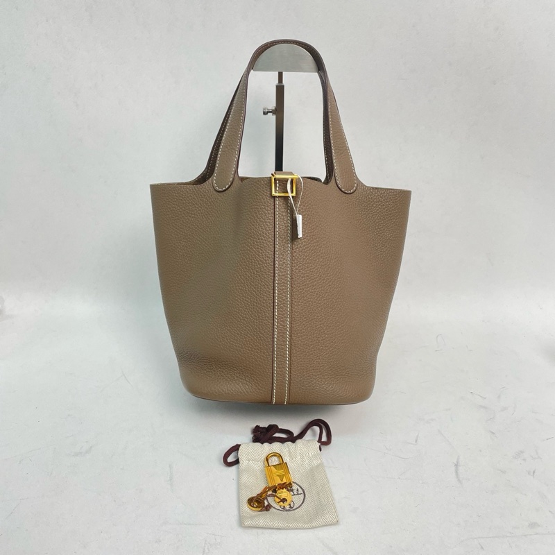 Hermes/愛馬仕 picotin22 菜籃子 大象灰 水桶包  尺寸：22*21*18。-0