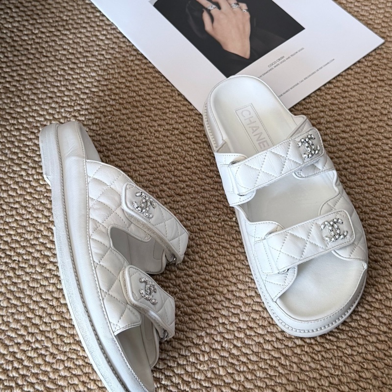 Chanel香奈兒白色雙Clogo 新款魔術貼涼拖鞋38碼-4