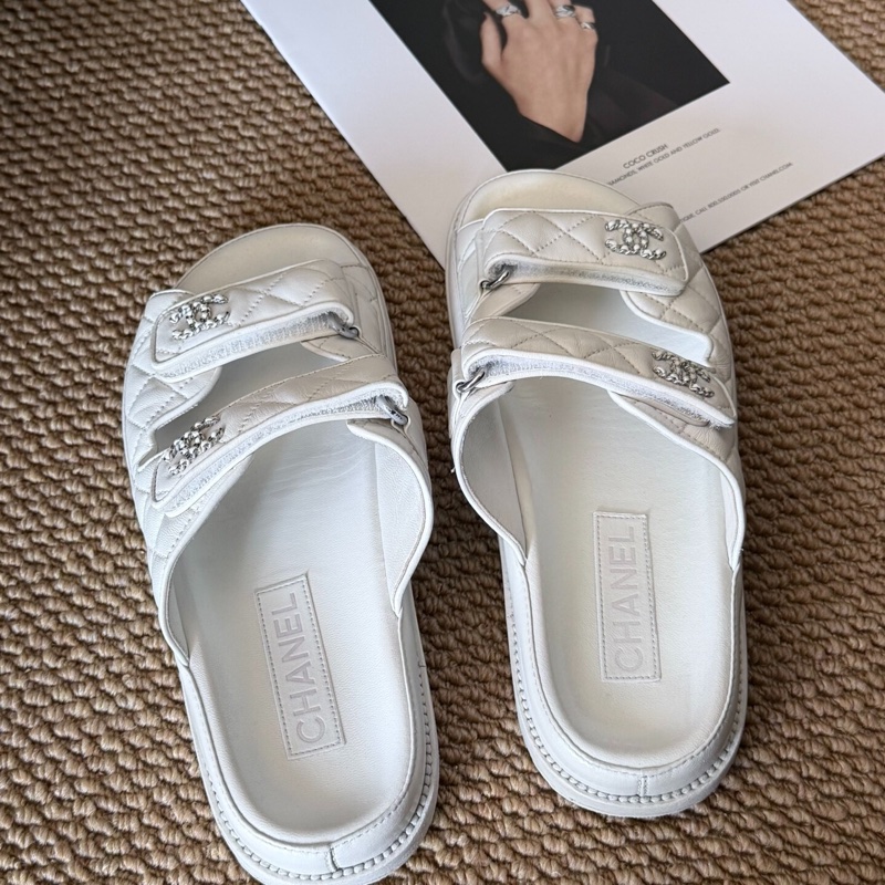 Chanel香奈兒白色雙Clogo 新款魔術貼涼拖鞋38碼-11
