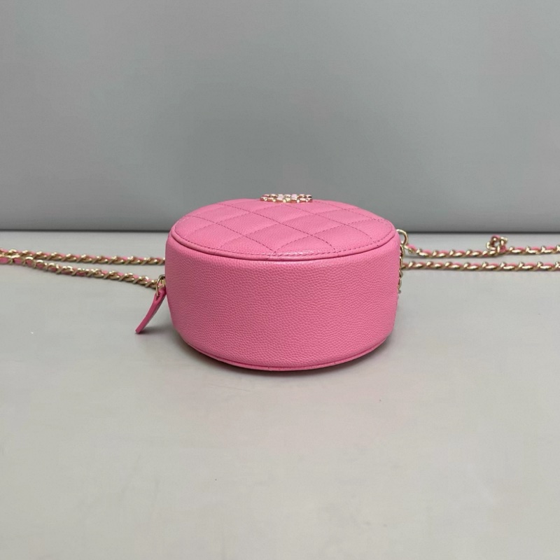 Chanel香奈兒 粉色荔枝紋寶石雙C鏈條圓餅包-3