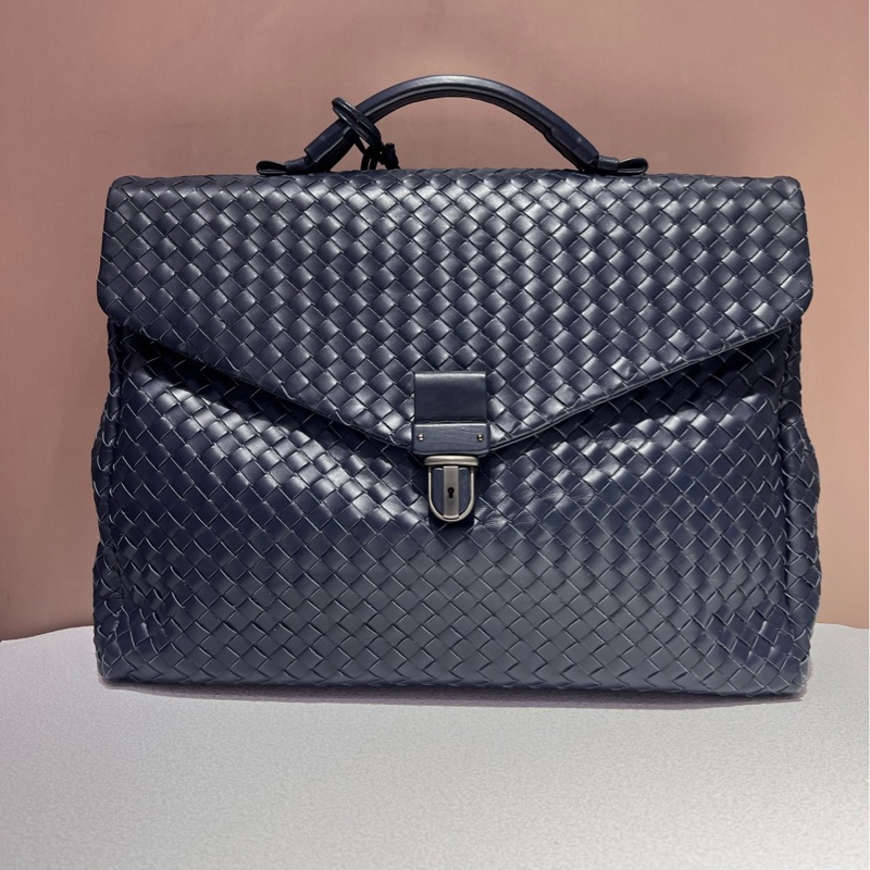 BV Bottega Veneta葆蝶家 牛皮 深藍色  手提公文包-1