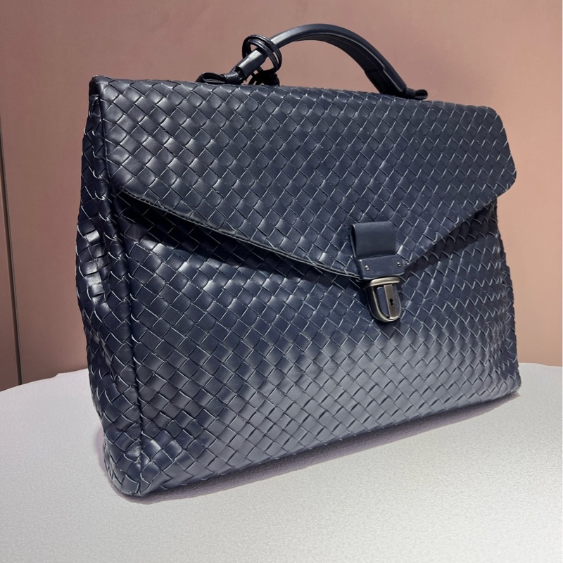 BV Bottega Veneta葆蝶家 牛皮 深藍色  手提公文包-3