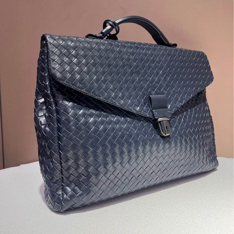 BV Bottega Veneta葆蝶家 牛皮 深藍色  手提公文包-4