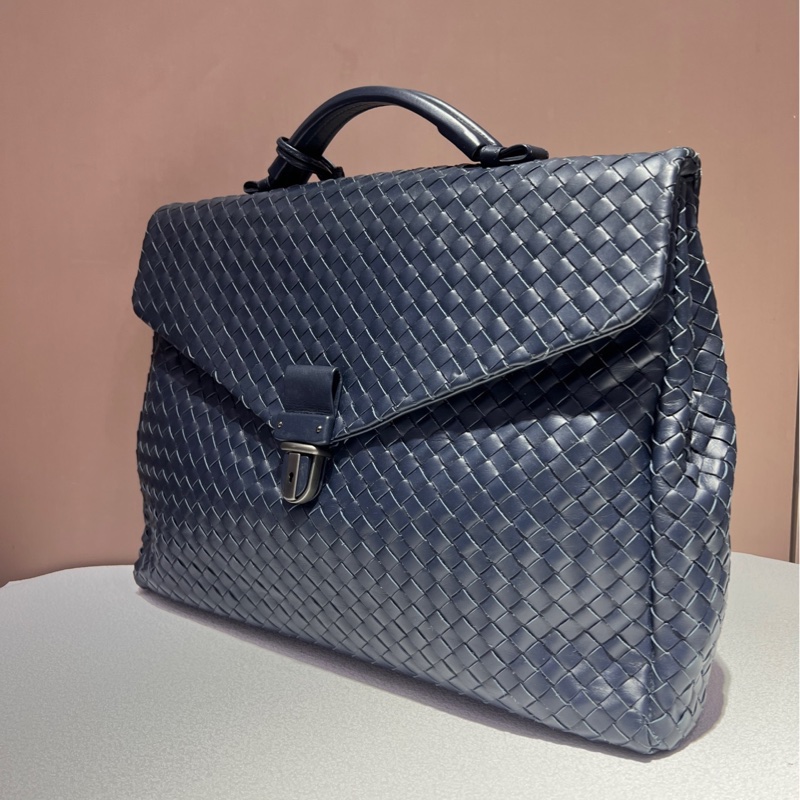 BV Bottega Veneta葆蝶家 牛皮 深藍色  手提公文包-5