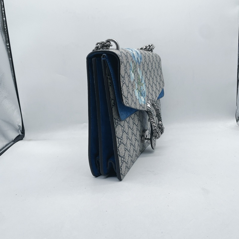 古馳/Gucci 天竺葵藍花卉大號酒神鏈條包，尺寸：30*22cm，附件：塵袋-1