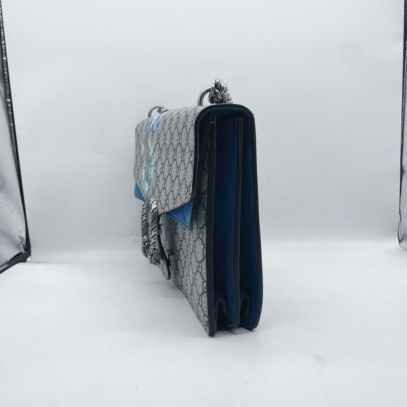 古馳/Gucci 天竺葵藍花卉大號酒神鏈條包，尺寸：30*22cm，附件：塵袋-2